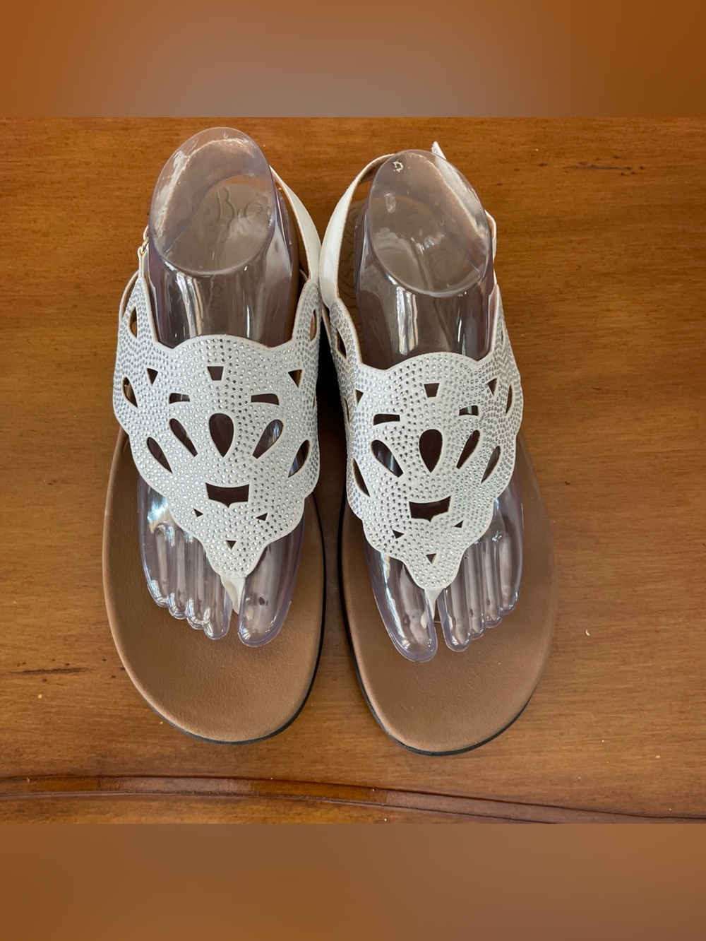 Rockport Ridge Sling Womens Sandals Sz 10 White Silver Bling Leather Laser Cut - Picture 9 of 14